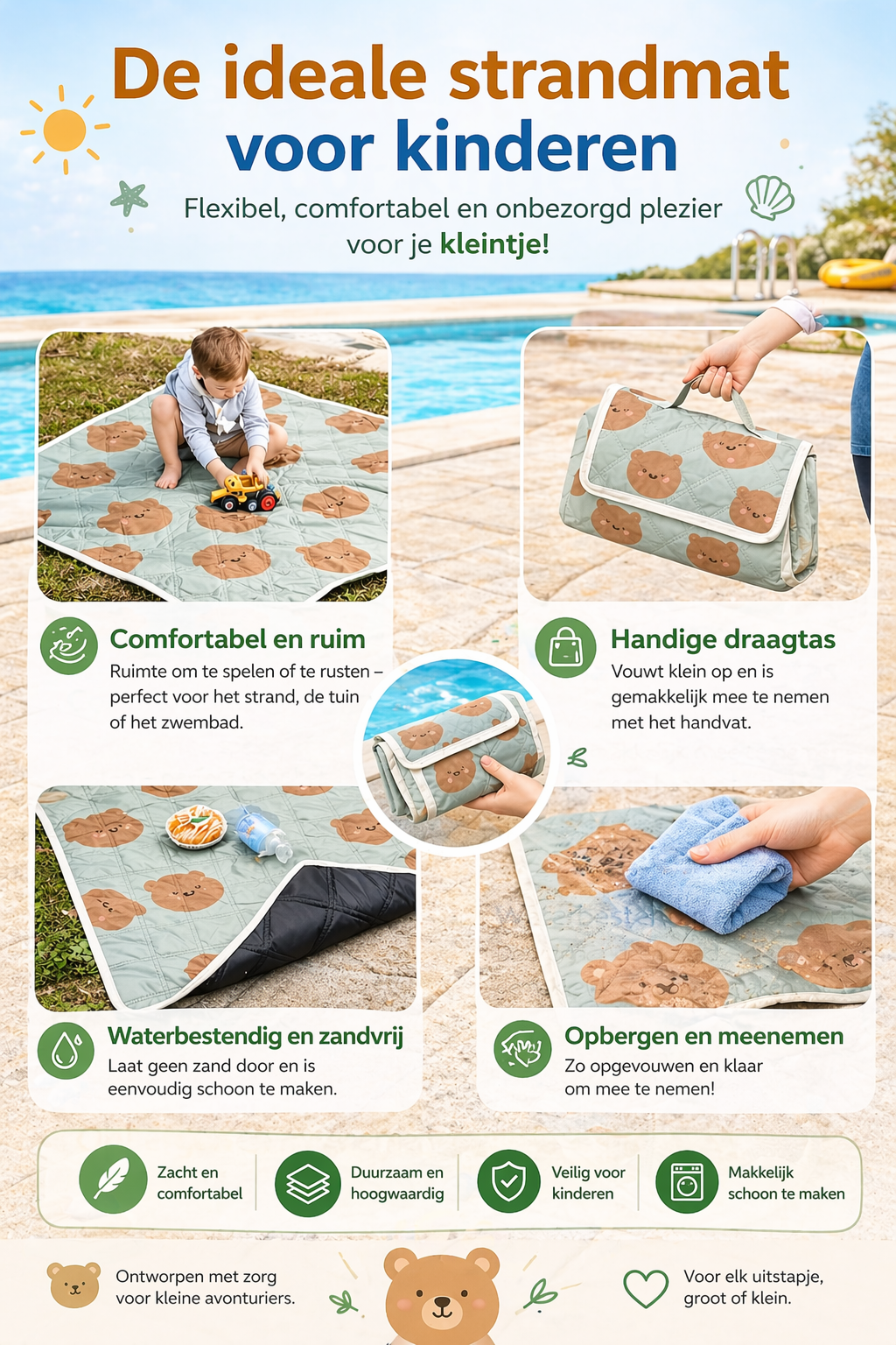 Kinder Strandmat – Zandvrij, Waterafstotend & Binnen 5 Seconden Opgevouwen